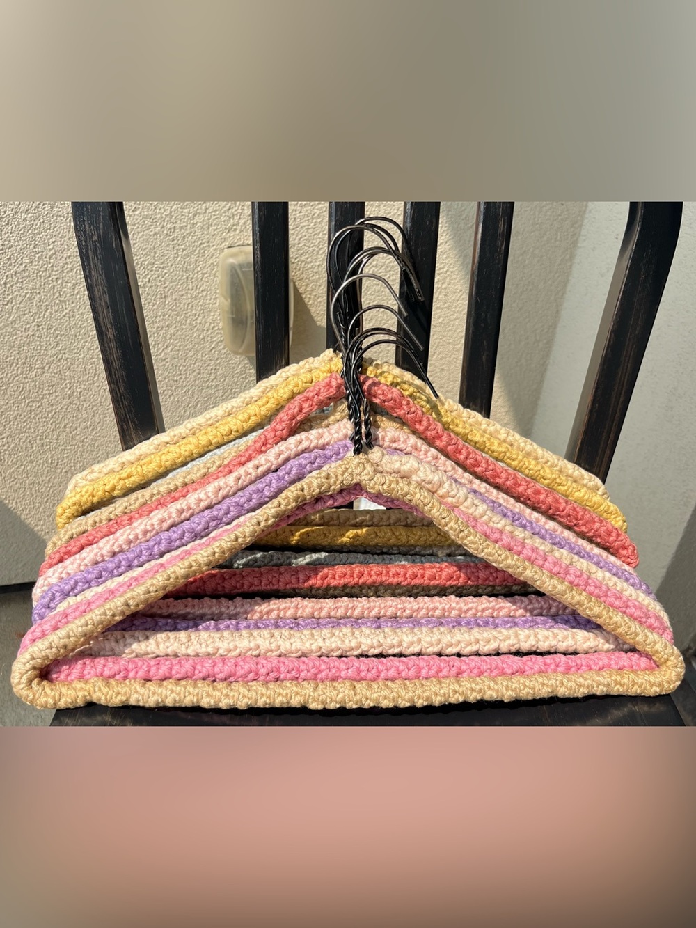 Handmade Multicolor Crochet Padded Hangers - Set of 10. One of a kind!